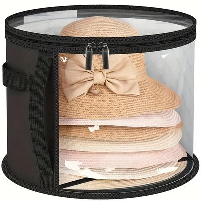 [Durevole | Pieghevole] Scatola Pieghevole Porta Cappelli Trasparente con Dettagli di Fiocco Nero | Contenitore Durevole e Rotondo con Cerniera e Manico
