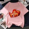 Kawaii Fox Print Ladies Tshirt Ladies Casual Basis Ocollar White T Shirt Short Sleeve Ladies Tshirt Cute Animal Graphics Tops