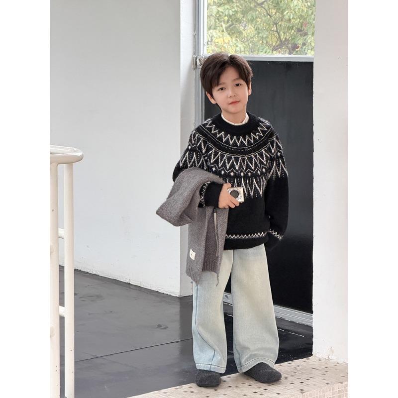 Kids Winter Retro Fair Isle Thick Knitted Sweater Unisex