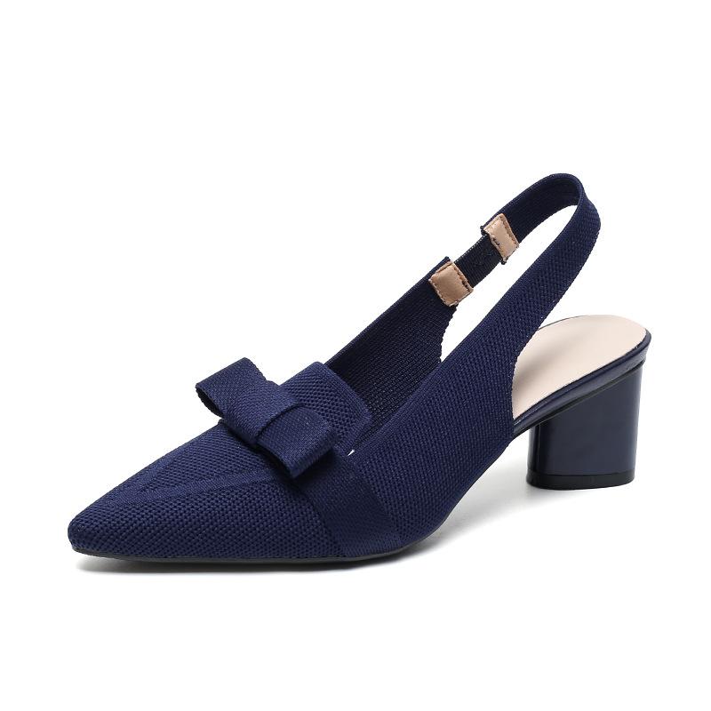 Kadın Sandalet Baotou Sığ Fiyonklu Yüksek Topuklu Düz Renk Yaz Yüksek Topuklu Sandaletler Kadın Kumaş Arka Askılı Kadın Ayakkabıları
