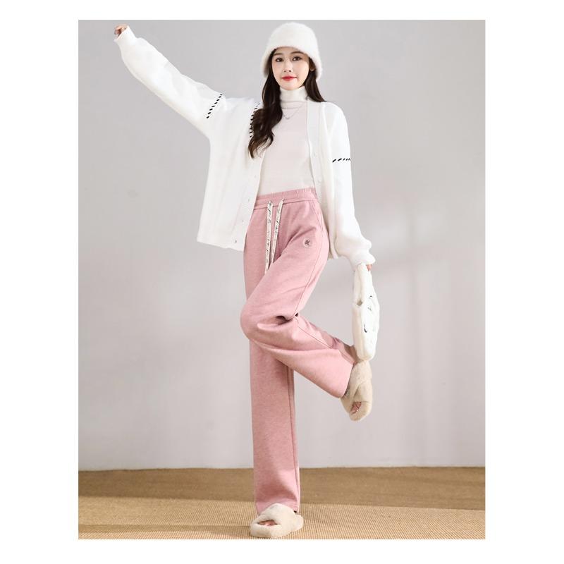 High Waisted Cashmere and Glutinous Rice Pants Knitted Warm Straight Leg Pants