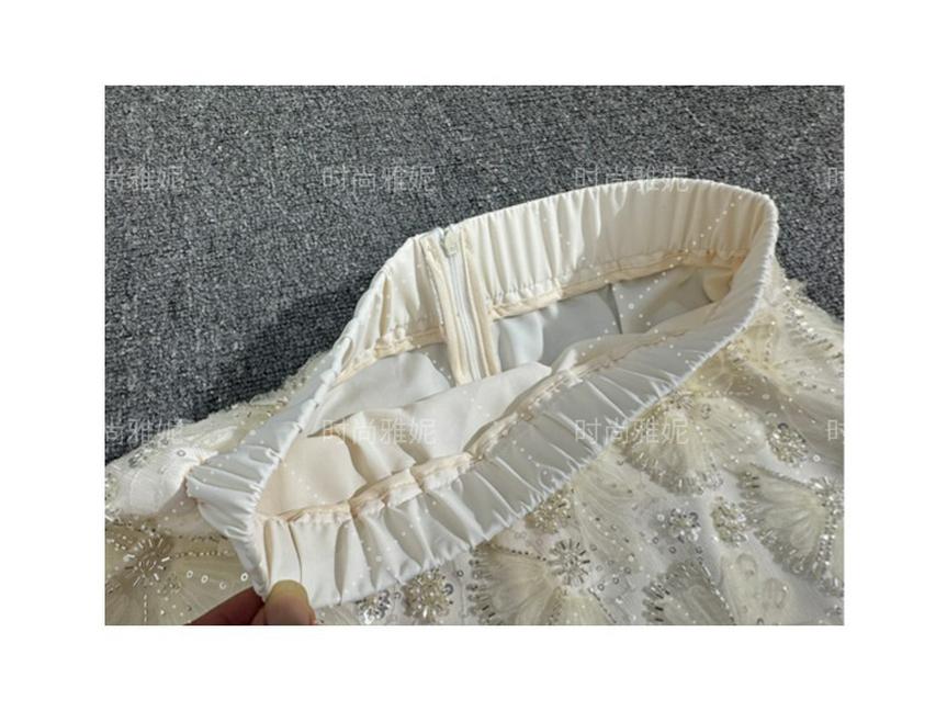 Evropský a americký styl flitrová perlová květinová vesta, sukně a kardigan set