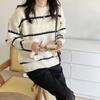 Korean Style Crew Neck Pullover Stripes Women's Sweater Autumn Winter Fashion New Casual Loose Long Sleeved Knitted Tops Office Lady Elegant Clothing