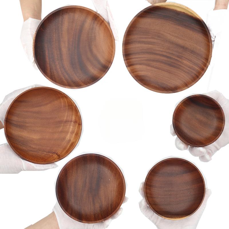 Acacia Wood Dinner Plates for Eating, Wooden Round Charcuterie Boards Serving Bowls for Food Dishes Cheese Dessert Salad