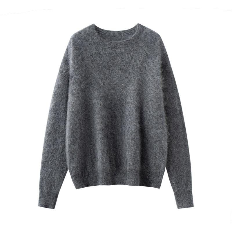 Women's Loose Knit Cashmere Pullover with Brushed Round Neck