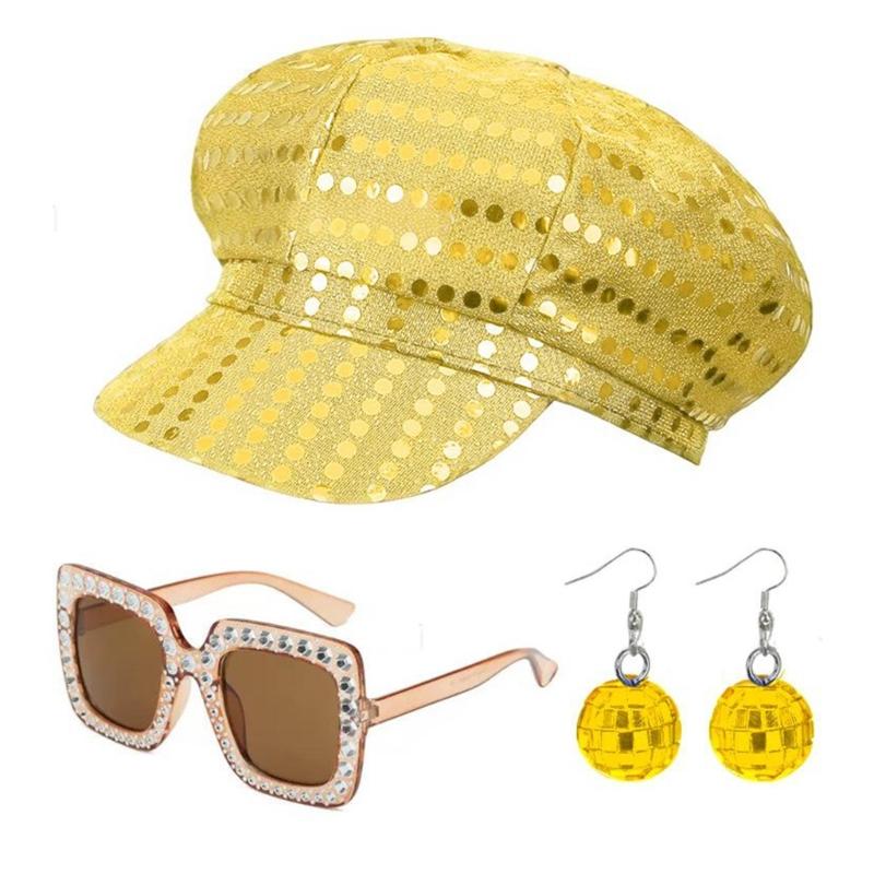 3Pieces Disco 50s 60s 70s 80s Set Rockstars Cool Outfits for Halloween Birthday Party Costume Dressing Up Accessories
