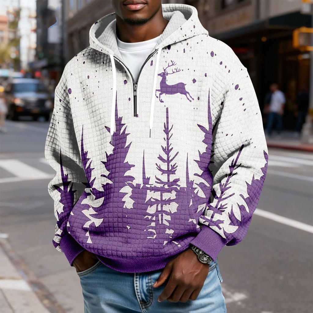 Herren Half-Zip Kapuzen-Plaid-Pullover Kordelzug Print Lässiges Sport-Sweatshirt