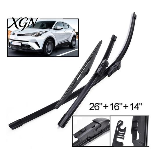 Durable Windshield Wipers 3Pcs/Set 26/16/11-Inch Wiper Blades for Toyota C-HR 2016-2020, All Weather Beam Replacement Front Rear Blades, Streak