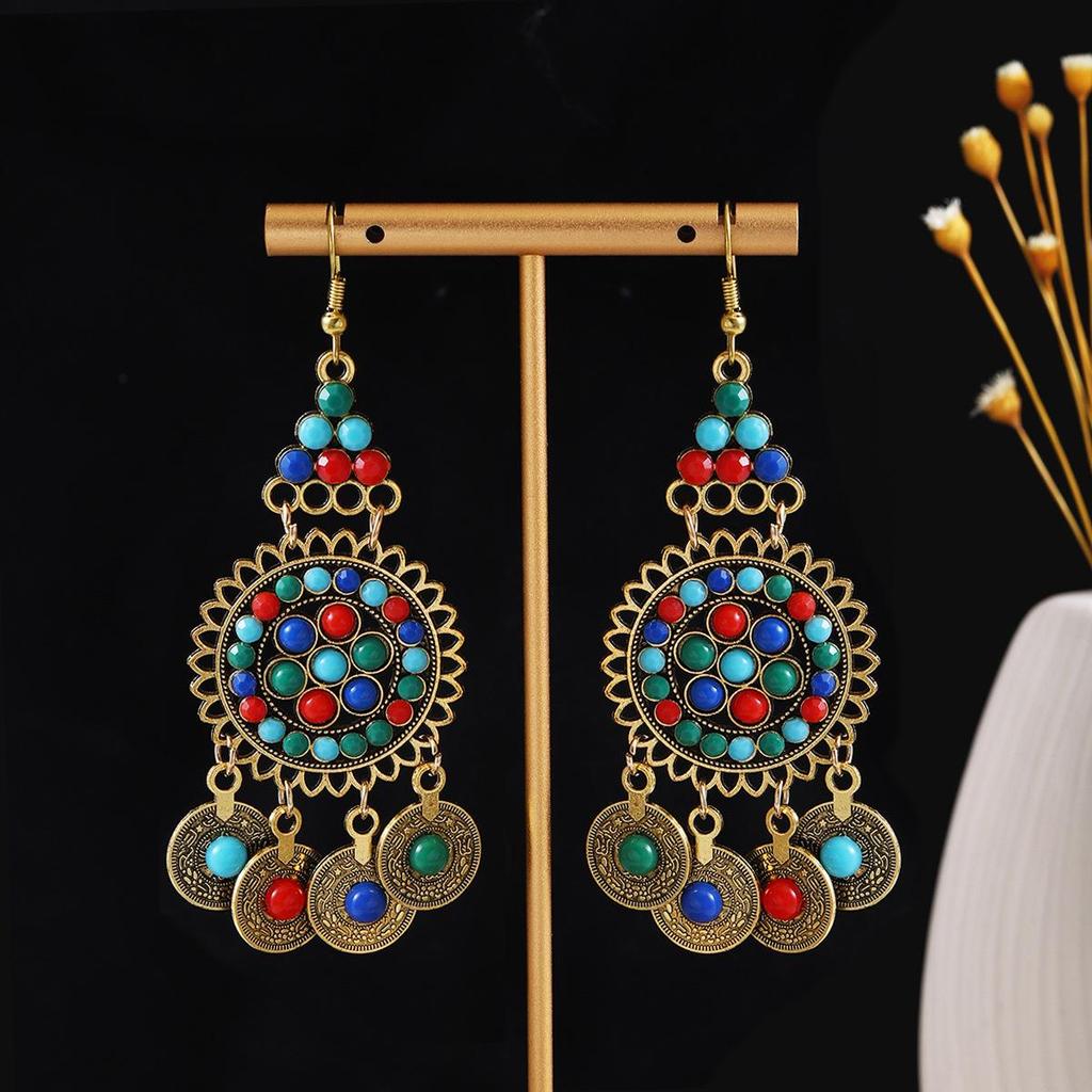 Bohemian Ethnic Oval Tassel Earrings with Beads
