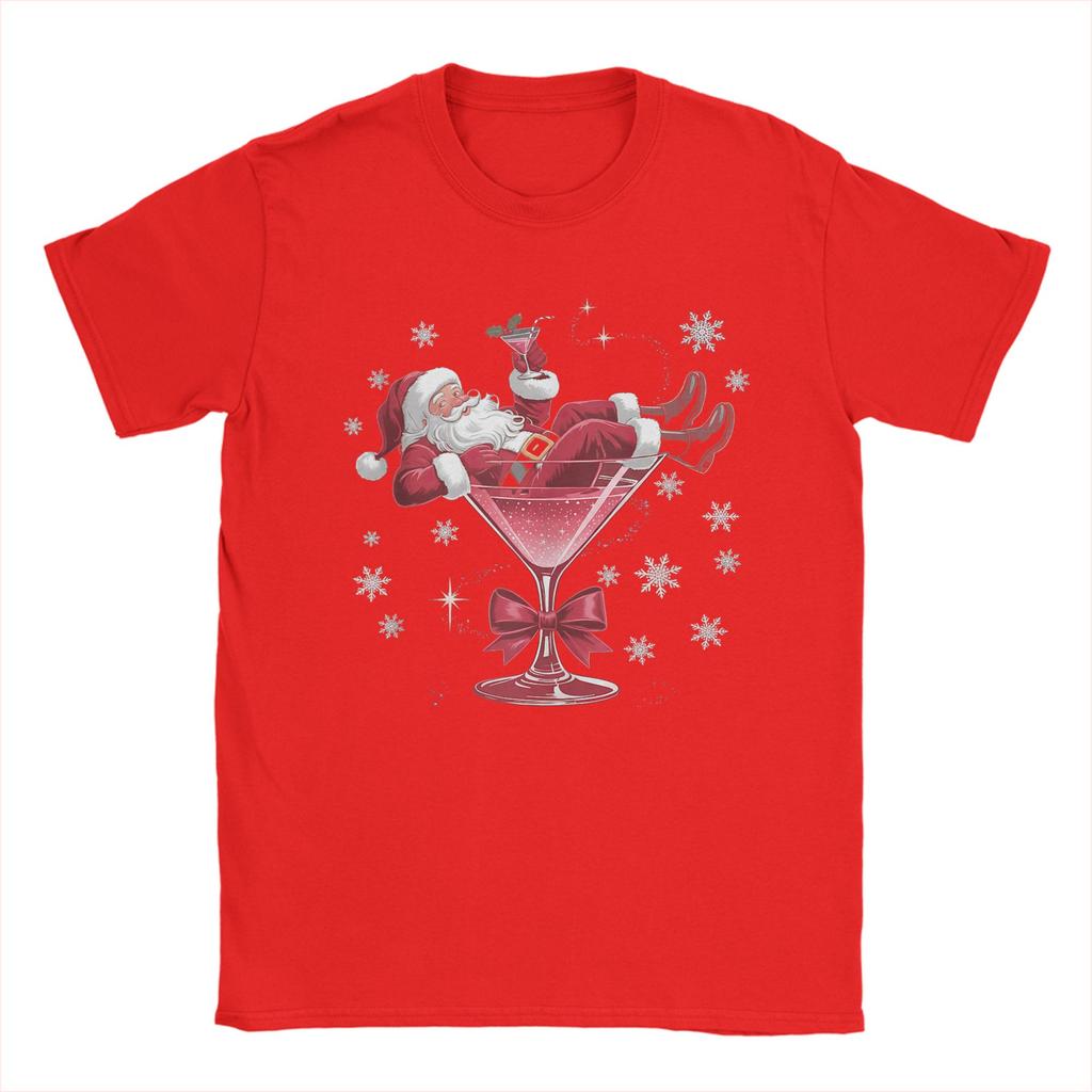 Santa's Hot Mess Christmas Martini Funny Party Cotton T Shirt For Men Summer T-Shirts O Neck Hippie Tees Plus Size Cheap Tops