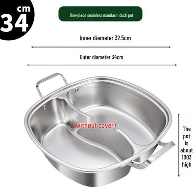 34cm Square Stainless Steel Divided Hot Pot