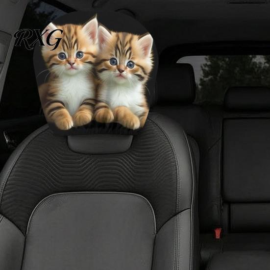 Decorative Car Seat Headrest Case 2Pcs Cute Cat Covers, Breathable Auto All Season Cover Protectors, Stretchy Universal Interior Accessories