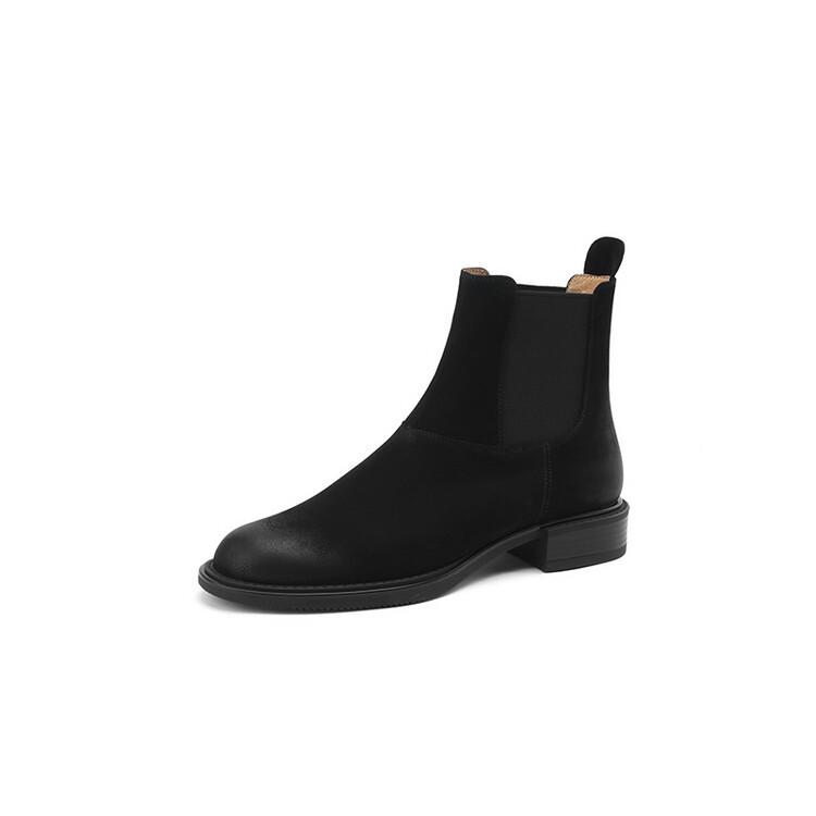 Fashion NEW Autumn/Winter Women Boots Round Toe Low Heel Chelsea Boots Genuine Leather Shoes for Women Retro Ankle Boots botas de mujer