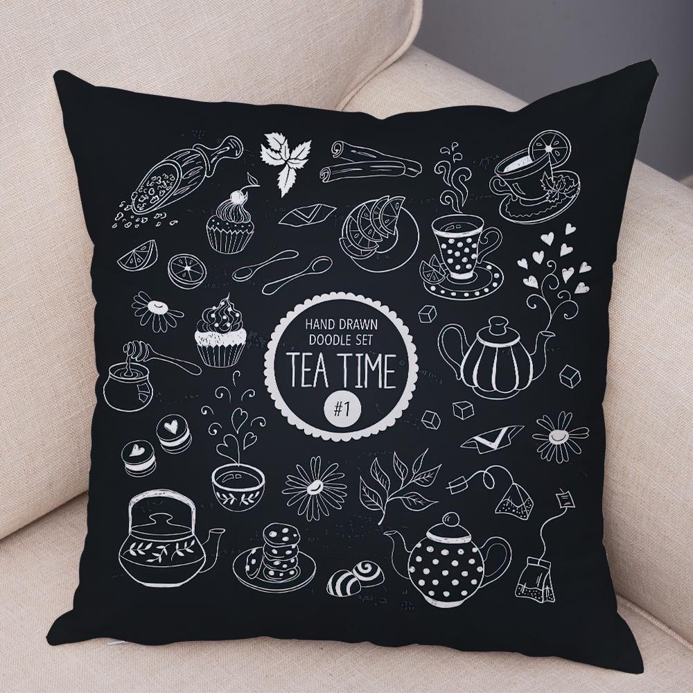 Coffee Time Cushion Cover Colorful Stacked Cup Design Polyester Bedroom Decor Throw Pillow Case