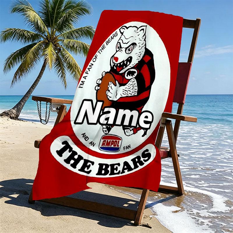 Custom Name Personalized North Sydney Bears Print Beach Towel, for Trip Camping Beach Party Home Decor, Birthday Gift for Family & Friends