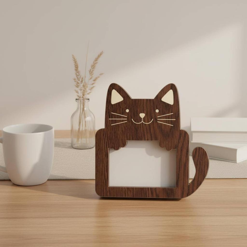 Cadre Photo Chat Dessin Animé Support en Bois Animal de Bureau pour Chambre d'Enfant