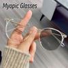 Ladies Korean Photochromic Myopic Glasses Vintage Color Changing Near Sight Eyewear Trend Anti Blue Light Sunglasses For Women