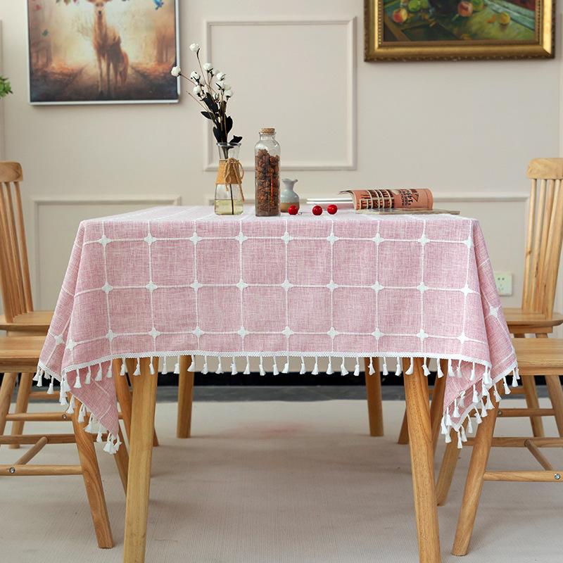 Picnic Tablecloth Color Matching Cotton And Linen Fabric Embroidery Large, Medium And Small Plaid Rectangular Coffee Table Mat Tablecloth