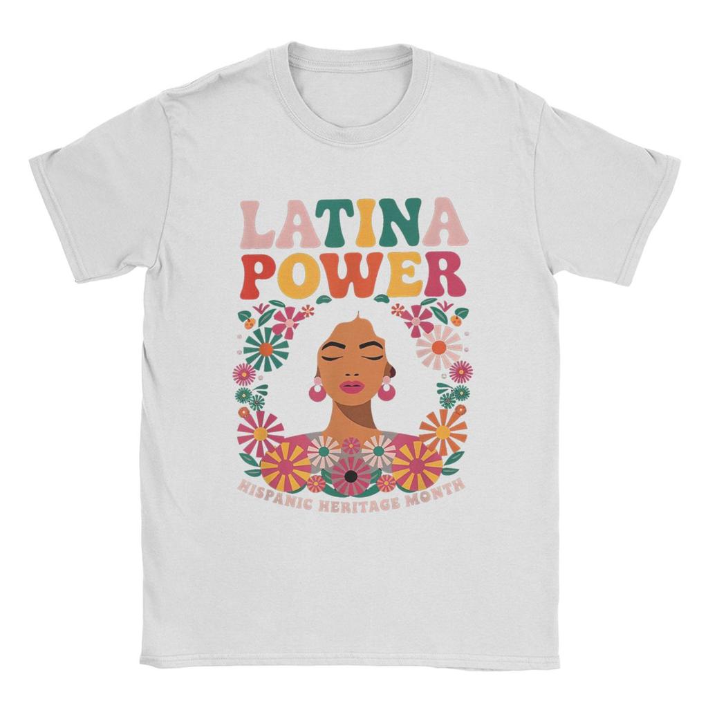 Men T-Shirts Latina Power Women Flowers Unique Cotton Tee Shirt Short Sleeve Hispanic Heritage Month T Shirts merchandise Gift