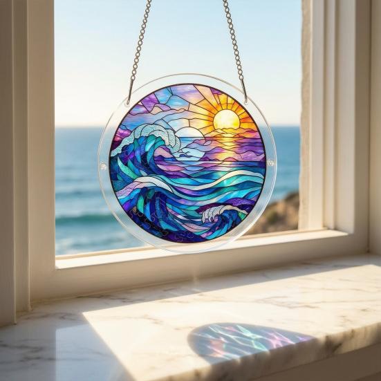 83 Pcs Acrylic Suncatcher Jigsaw Puzzles Stained Glass Style Window Hanging Decor DIY Sun Catcher Kit for Home Garden Decor