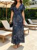 Women Floral Print Maxi Dress V Neck Flutter Sleeve Summer Casual Party Dress