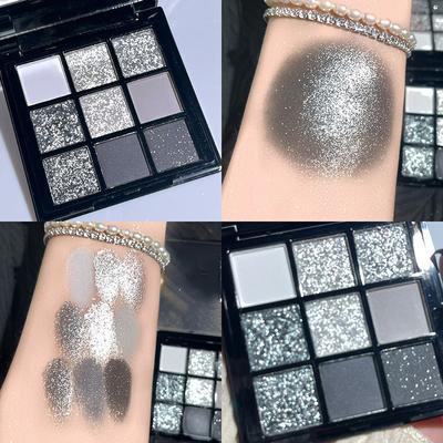 9 Farben Punk Smokey Matte Glitter Lidschatten-Palette Schimmer Lidschatten Make-up-Palette Cool getönte graue schwarze Augenpigmentpalette