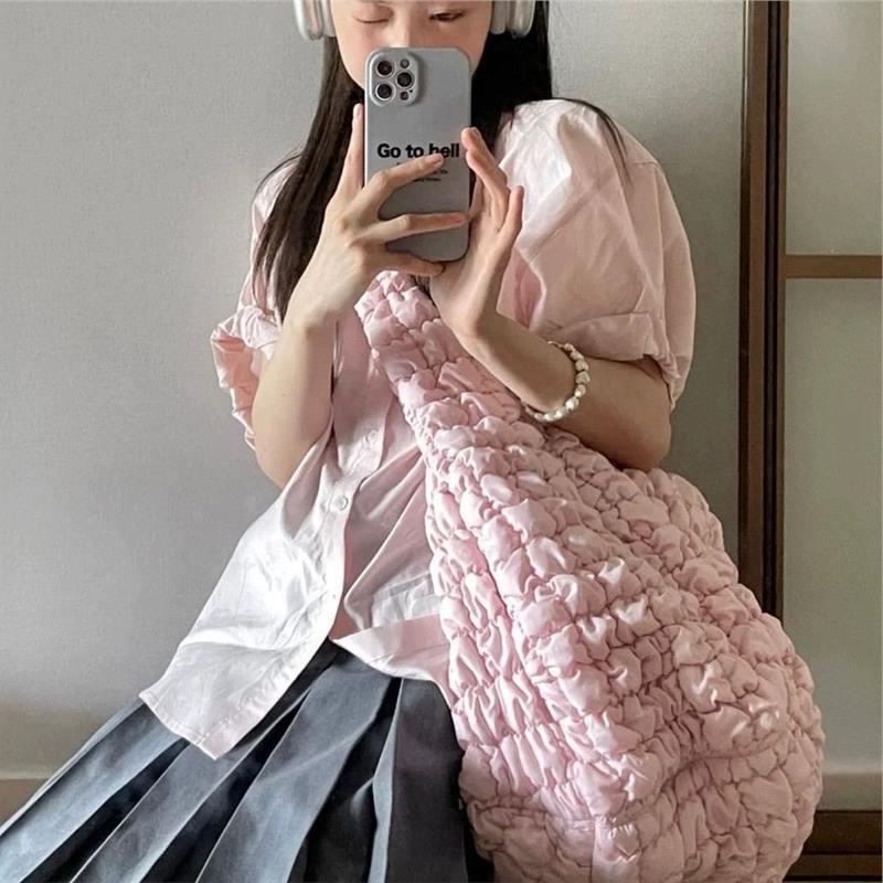 

Сумка-тоут 2024 года, осенне-зимняя сумка, большая вместительная сумка подмышкой, одно плечо, сумка-мессенджер Cloud Dulling, плиссированная розовый