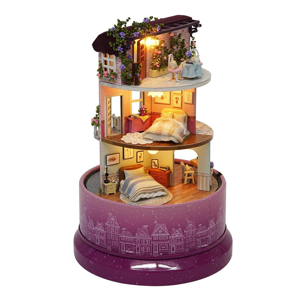 Creative House Model with Rotate Music Box Dust Cover LED Light(Home)