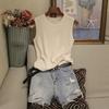 Camiseta interior de verano con cuello redondo para mujer, tirantes anchos, interior fino, sin mangas, de punto, de color liso, exterior, chaleco de poliéster