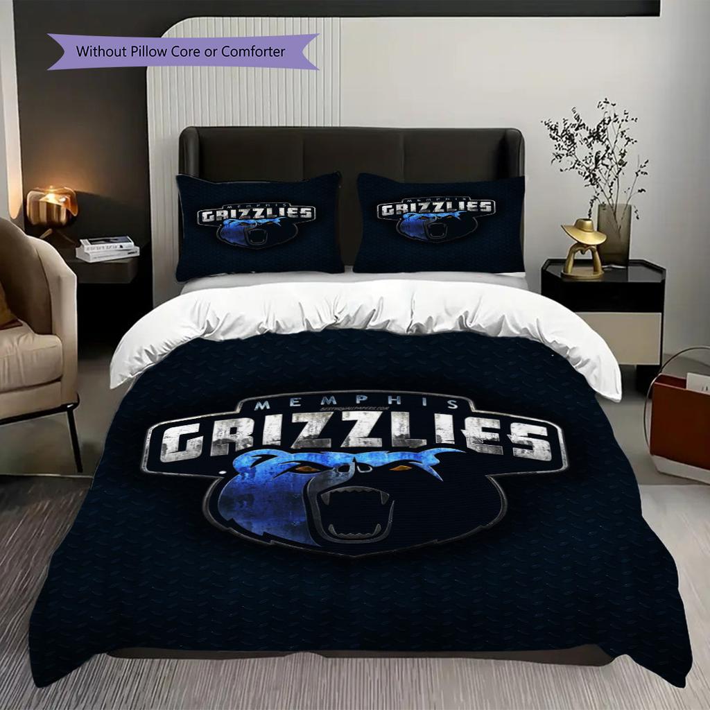 Memphis Grizzlies Blau Geist Stärke Dreiteiliges Set(1 Bettbezug + 2 Kissenbezüge, ohne Füllung)Weihnachts-Geburtstagsgeschenk Bettwäsche-Set