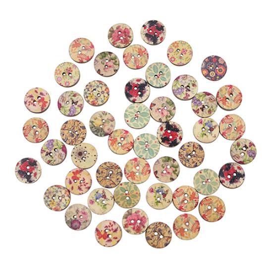 Mixed Random 2 Holes Wooden Buttons for Sewing Crafting Pack of 50pcs (Size: 15mm, Color: Multicolor)
