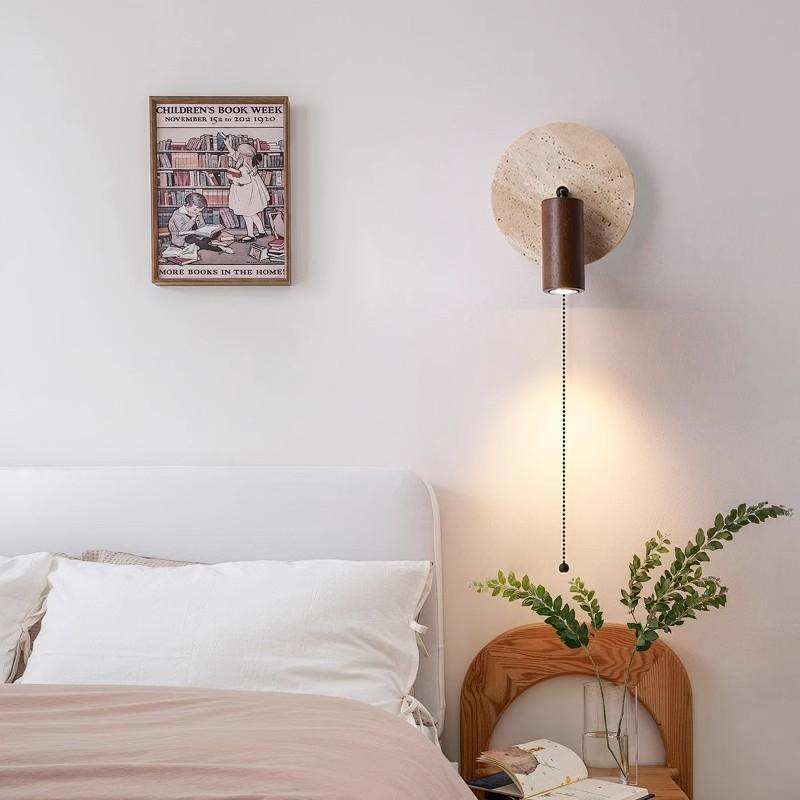 French Travertine Wabi-Sabi Wall Lamp – Retro American Style Bedside Reading Fixture
