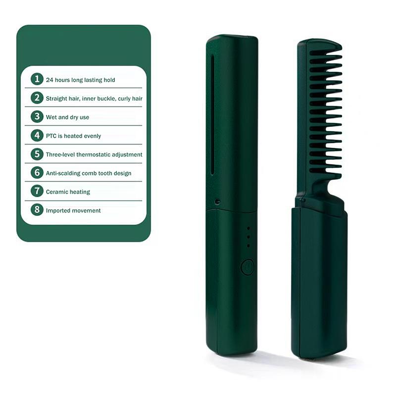 

Расческа для выпрямления волос Электрическая горячая расческа 2 в 1 Обновленная версия Беспроводной выпрямитель и плойка Зарядка через USB зелёный