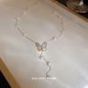100% Natural Freshwater Pearl 14K Gold Filled Trendy Butterfly Shiny Crystal Female Pendant Necklace  For Women Chains