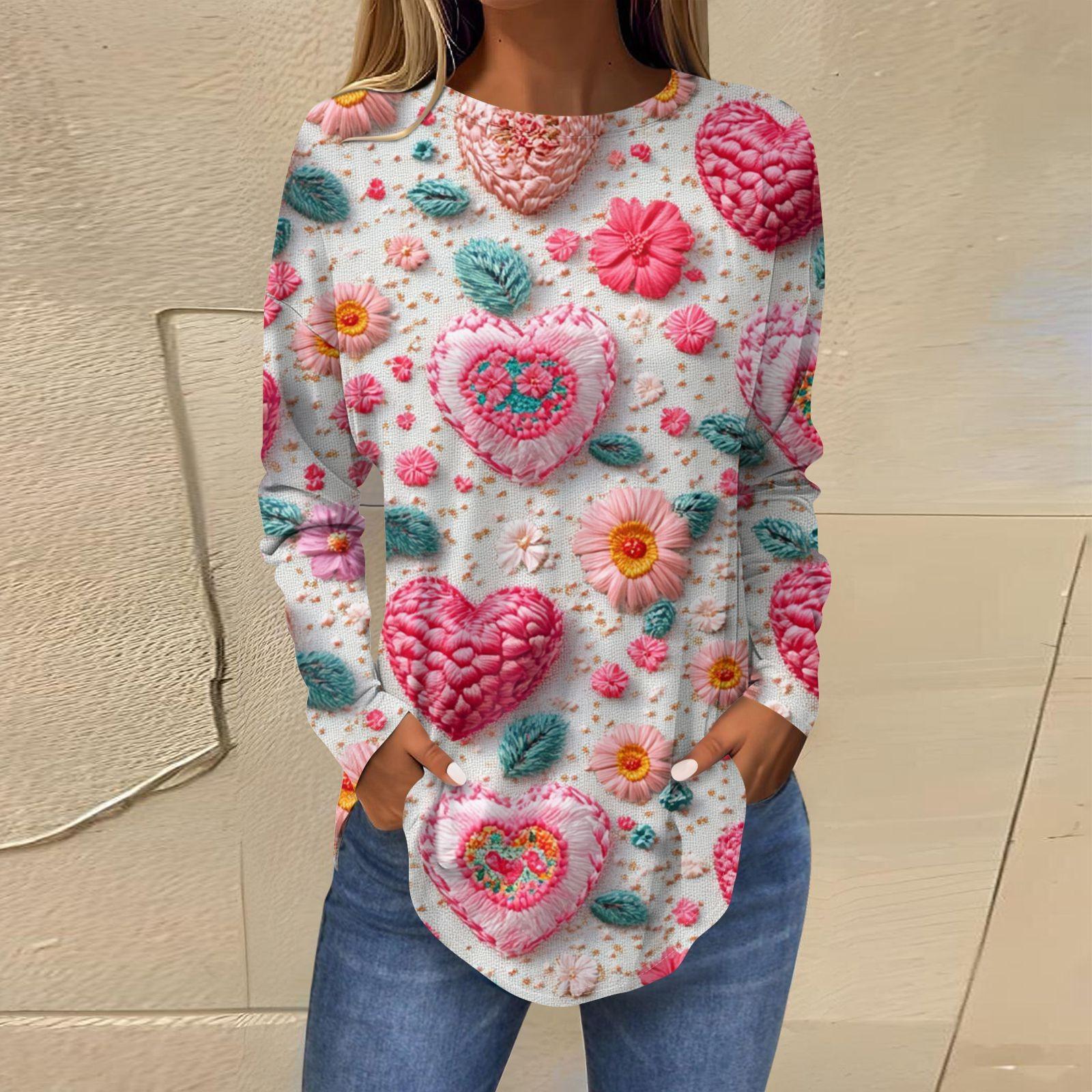 

Женская модная свободная футболка с круглым вырезом и длинным рукавом с принтом M розовый