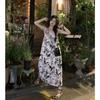 Ink v-neck suspender dress women's spring and summer French loose lazy casual vacation floral dress