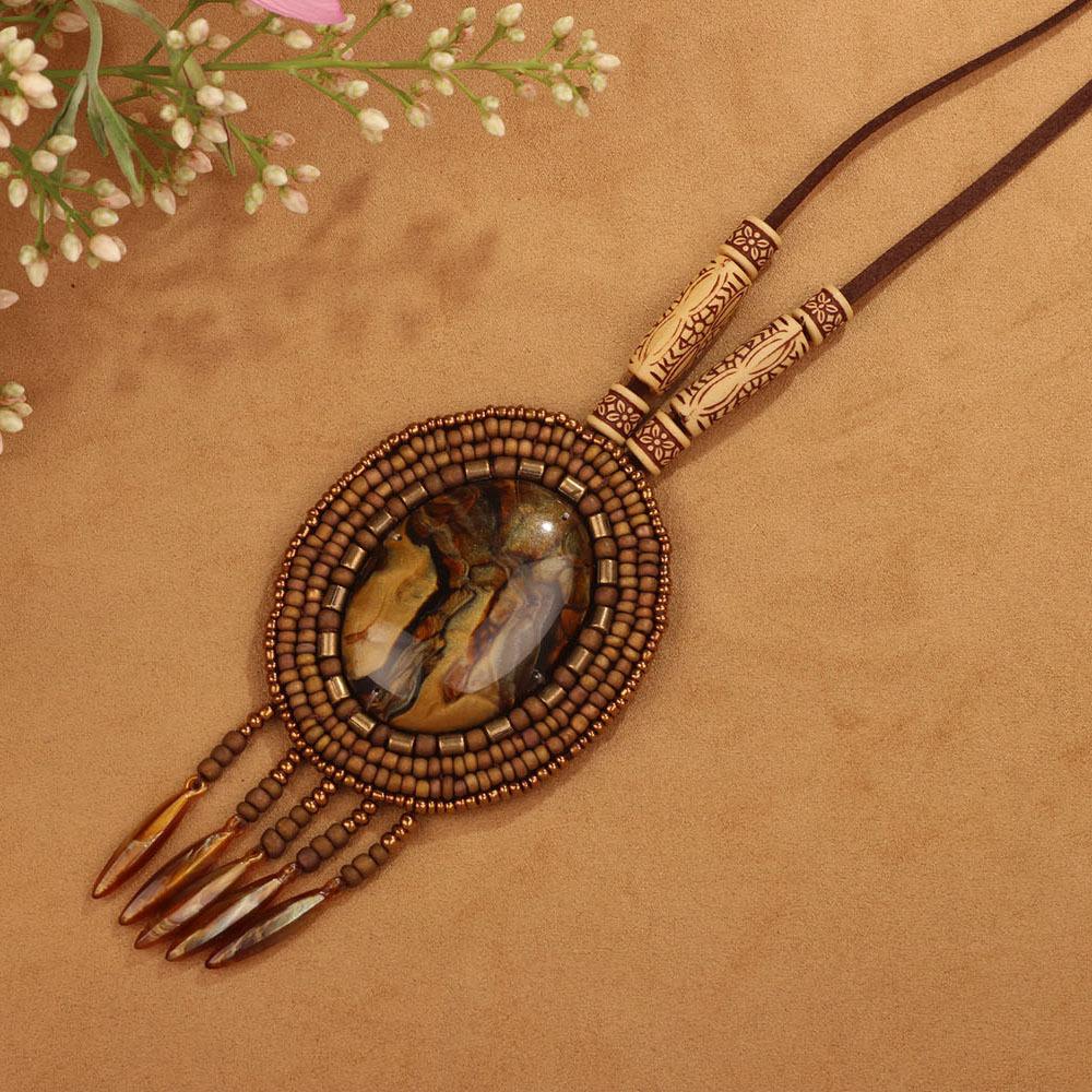 Bohemian Ethnic Retro Necklace, Sweater Chain, Tassel Pendant, European and American Bright and Fashionable Accessories