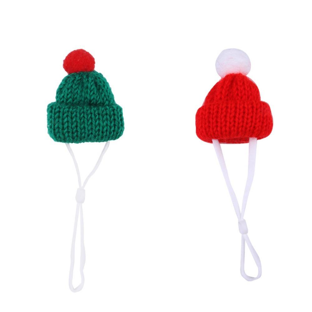 Stripes Mini Scarf Hat Ornament Toy Red and White Mini Knitting Scarf Hat  Doll Accessories