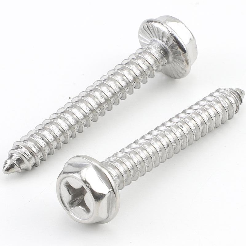 304 Stainless Steel Hexagonal Anti-Slip Flange Self-Tapping Screws with Teeth (M3/M4/M5)