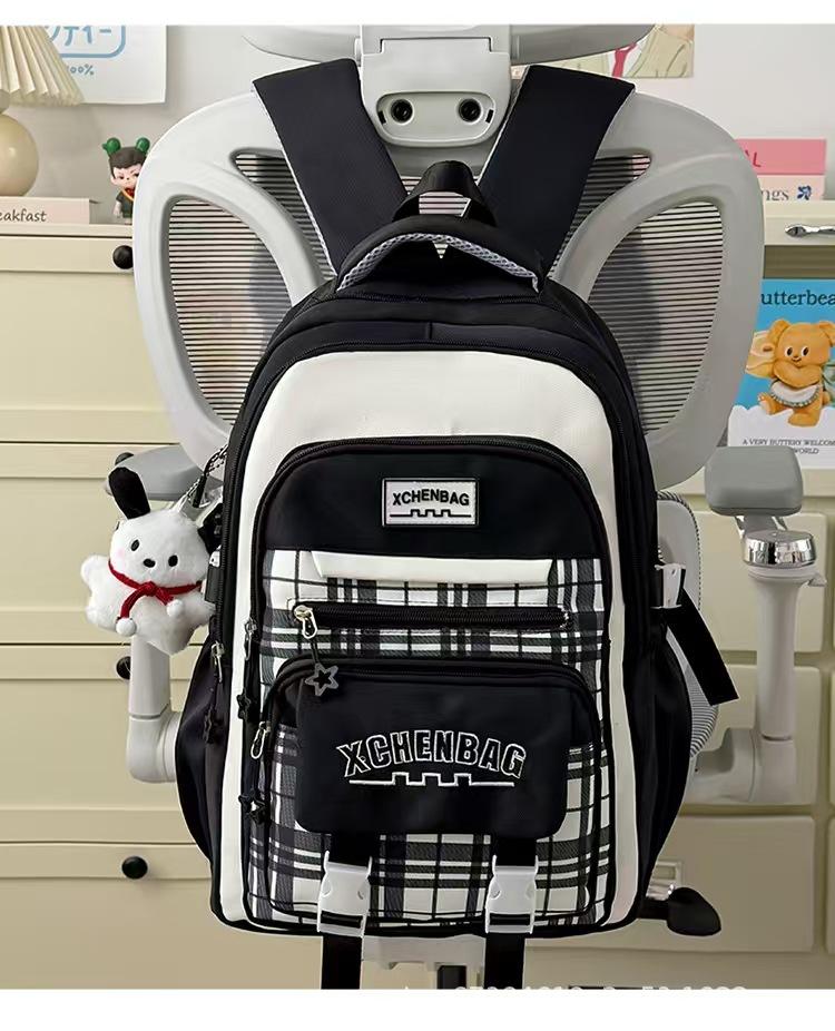 Schoolbag new student schoolbag travel backpack plaid contrasting color college style middle school student multi-compartment backpack