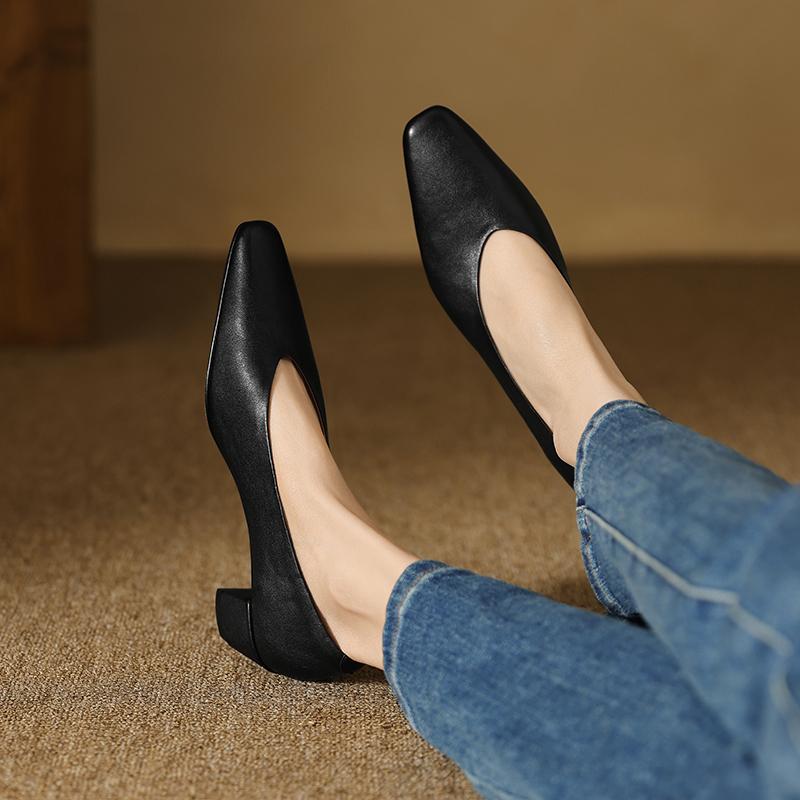 Fashion Genuine Leather Square Toe Shoes for Women High Heeled 2025 Spring Autumn Newest Pumps Wedding Party Shoes Woman Office Pumps