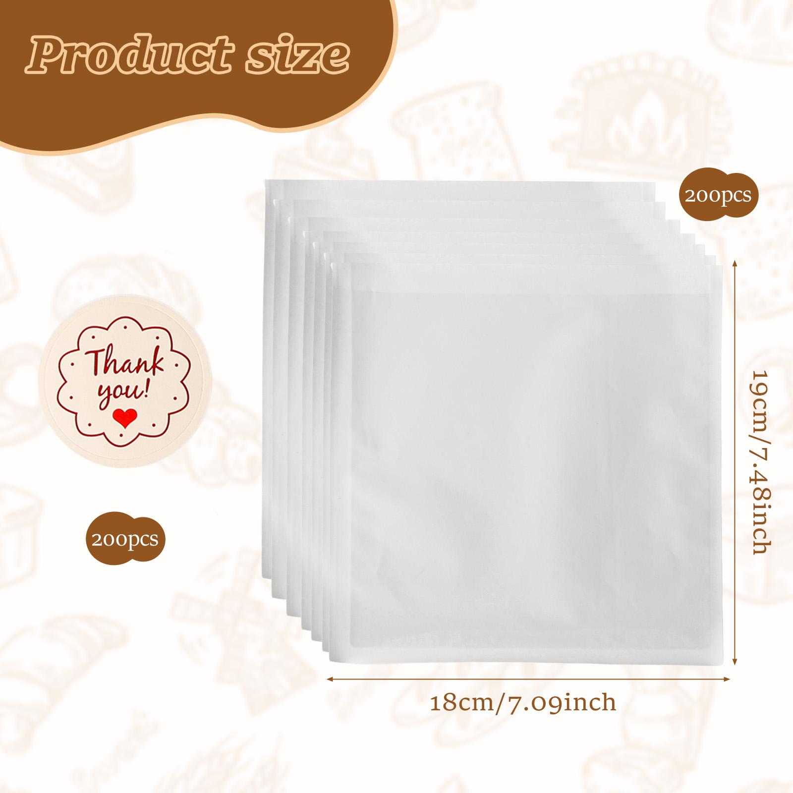 

200Pcs Paper Sandwich Bag Stickers Cookie Packaging Bag with Transparent Window and Stickers for Candy Cake Dessert Snack белый