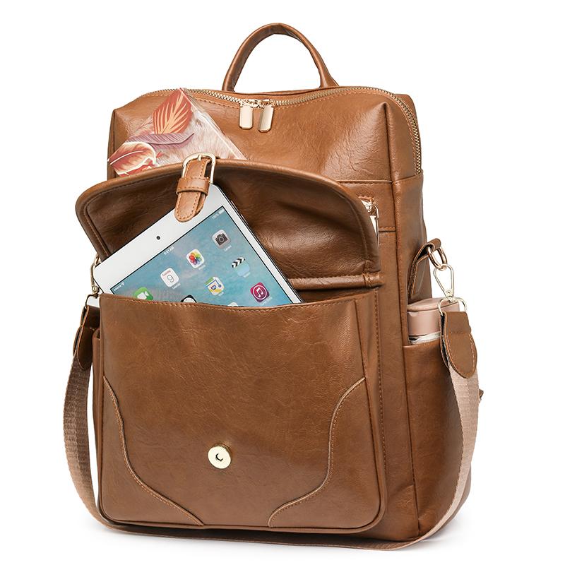 Women's Backpack Large Capacity Soft Leather Retro Backpack Travel Computer Bag