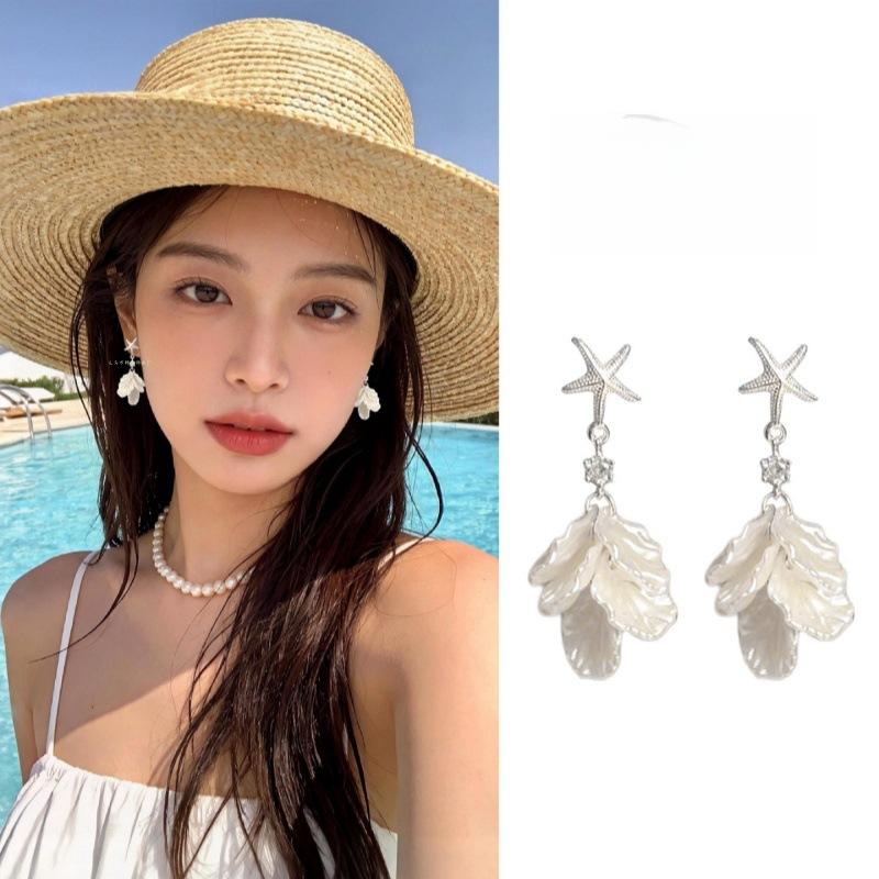 Petal Drop Dangle Earrings Women Starfish Shell Ocean Style Summer Fashion Jewelry Gift Idea