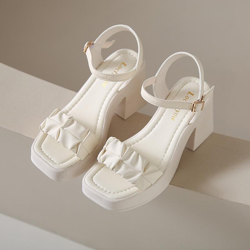 thick-soled thick-heeled high-heeled one-word sandals for women's summer wear, exquisite matching skirts, new models