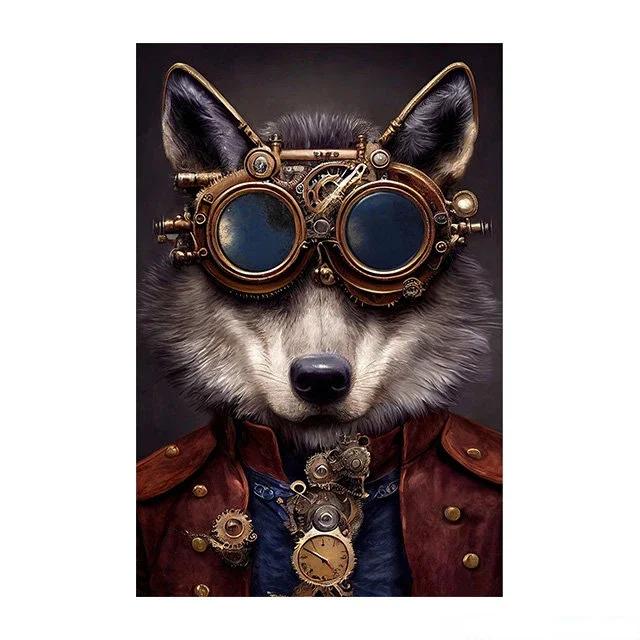 Steampunk Cat Wolf Astronaut Rabbit Poster Art Canvas Painting Retro Funny Animal Tiger Gorilla Poster Living Room Home Decor