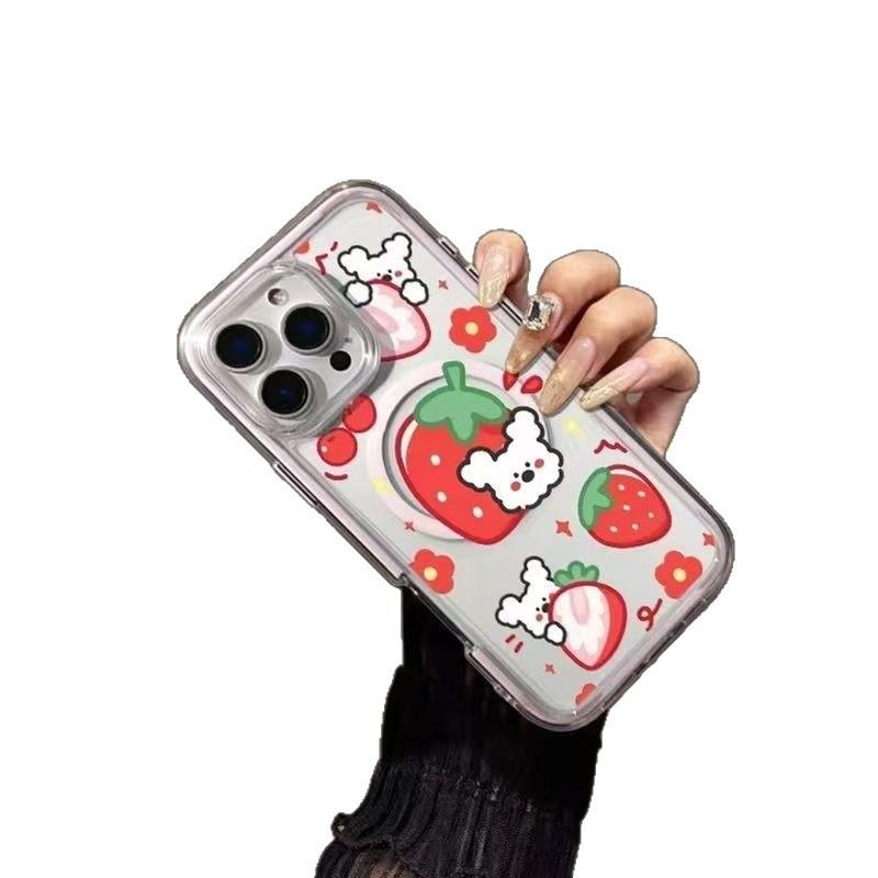 Cute strawberry puppy colorful magnetic suction for Apple 16/15iphone13XR/MAX Huawei mobile phone case