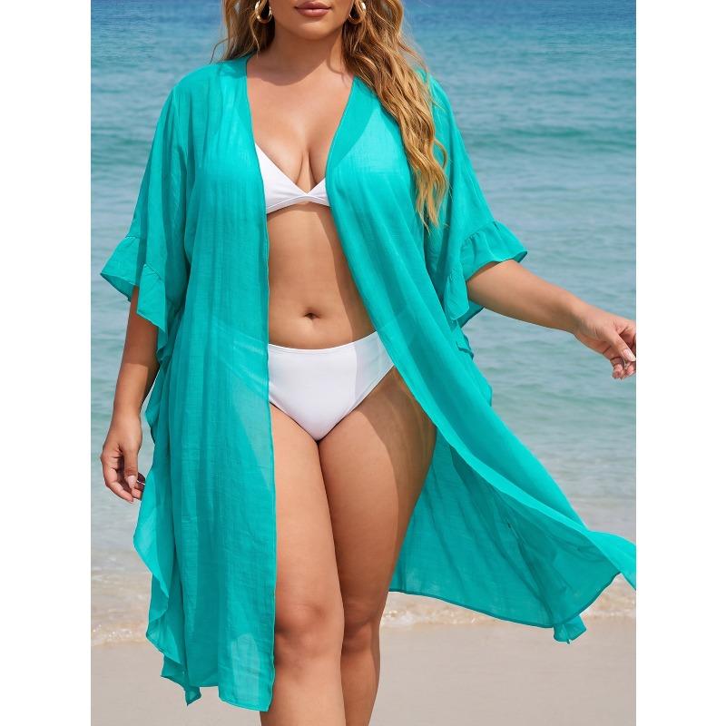 Lotusblatt-Strickjacke für große Damen, lockere Strandurlaubs-Sonnenschutzkleidung, Badeanzug-Überwurfhemd