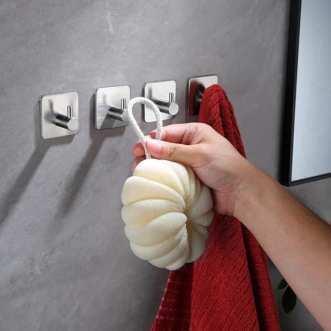 Stainless Steel No-Punch Wall Hook for Door, Clothes, or Hat - Traceless, Strong Adhesive, Single Hook