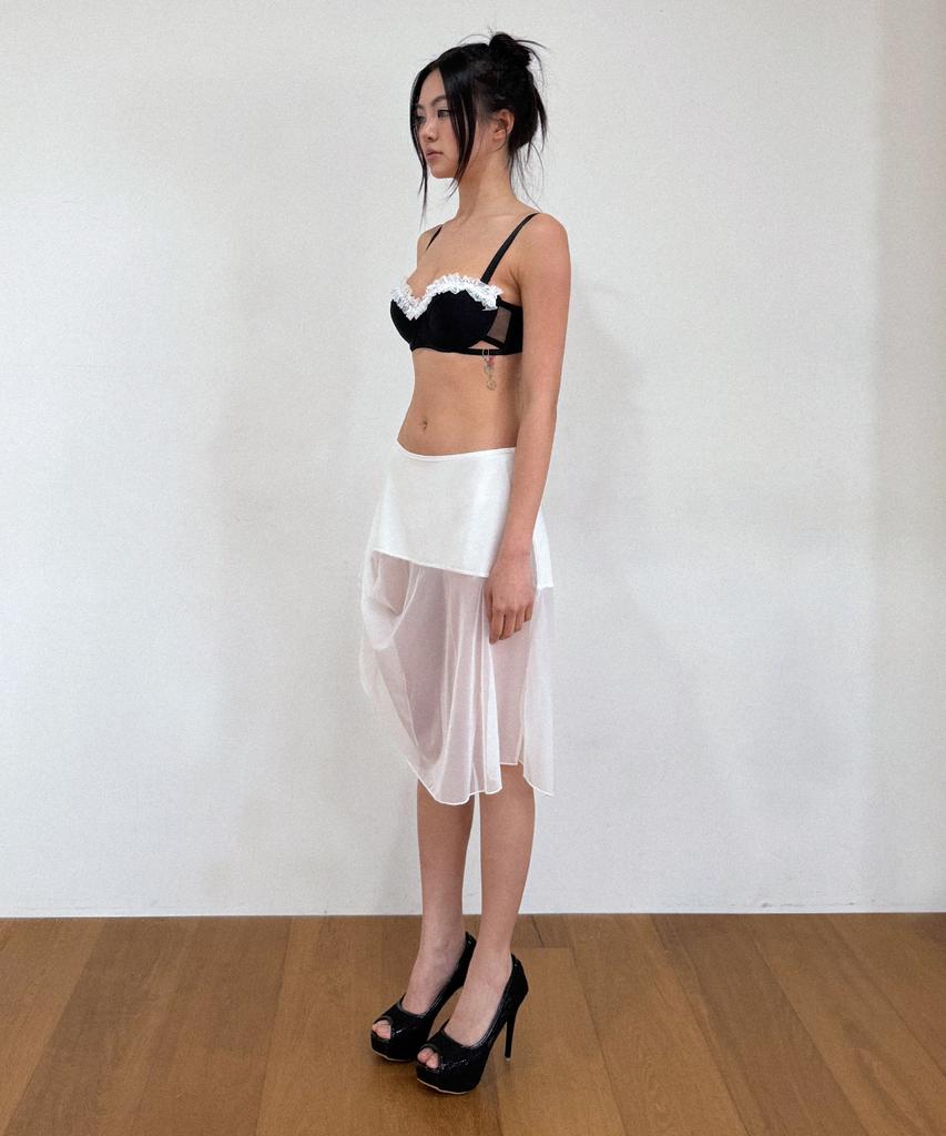 VINAJ Button Draped See-Through Skirt Cover-Up (White)